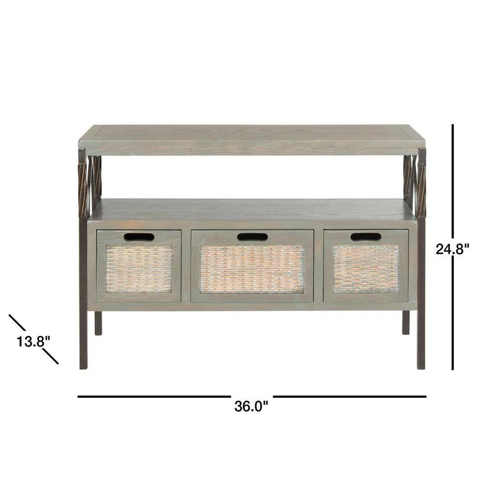 Joshua 36 in. 3-Drawer Gray Wood Console Table by SAFAVIEH 5 Joshua 36 in. 3-Drawer Gray Wood Console Table by SAFAVIEH - Image 3