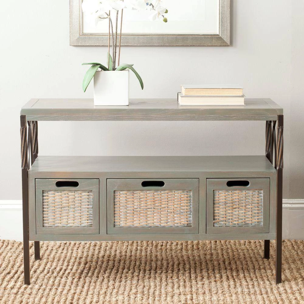 Joshua 36 in. 3-Drawer Gray Wood Console Table by SAFAVIEH 4 Joshua 36 in. 3-Drawer Gray Wood Console Table by SAFAVIEH - Image 2