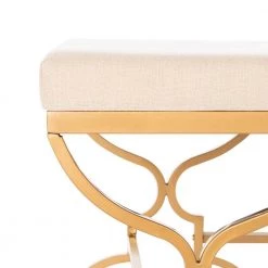 Juliet Off-White/Gold Upholstered Entryway Bench by SAFAVIEH -Safavieh Sales Store beige gold safavieh bedroom benches bch6203a 1f 1000