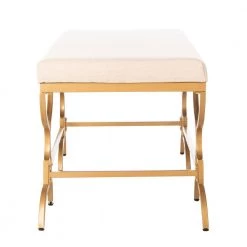 Juliet Off-White/Gold Upholstered Entryway Bench by SAFAVIEH -Safavieh Sales Store beige gold safavieh bedroom benches bch6203a 4f 1000