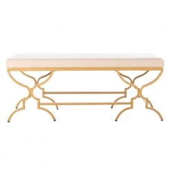 Juliet Off-White/Gold Upholstered Entryway Bench by SAFAVIEH