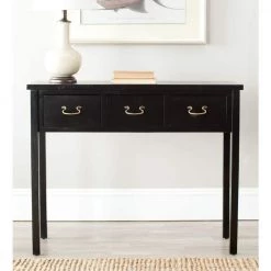 Cindy 40 in. 3-Drawer Black Wood Console Table by SAFAVIEH