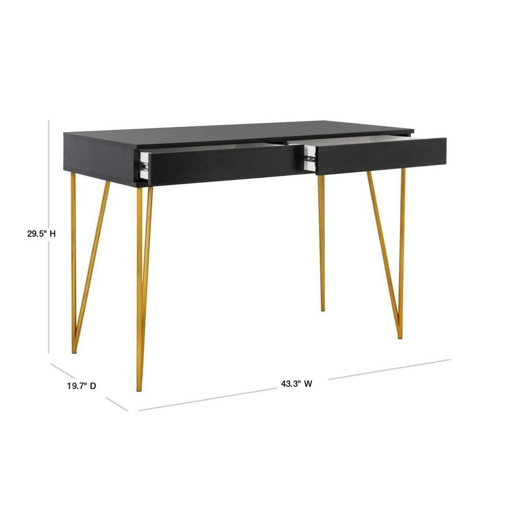 Pine 44 in. 2-Drawer Black Desk by SAFAVIEH 5 Pine 44 in. 2-Drawer Black Desk by SAFAVIEH - Image 3