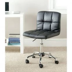 Brunner Black Faux Leather Office Chair by SAFAVIEH -Safavieh Sales Store black silver safavieh task chairs fox8510a 31 1000