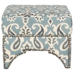 Declan Blue/Gray/Off-White Storage Ottoman by SAFAVIEH