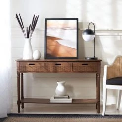 Landers Brown 3-Drawer Console Table by SAFAVIEH -Safavieh Sales Store brown safavieh console tables cns5711c 31 1000