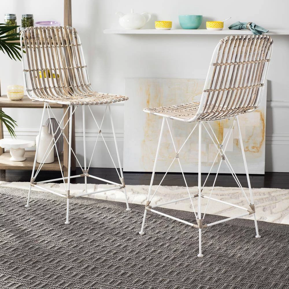 Minerva 23.6 in. Beige/White Wicker Counter Stool (Set of 2) by SAFAVIEH 13 Minerva 23.6 in. Beige/White Wicker Counter Stool (Set of 2) by SAFAVIEH - Image 11