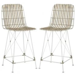 Minerva 23.6 in. Beige/White Wicker Counter Stool (Set of 2) by SAFAVIEH