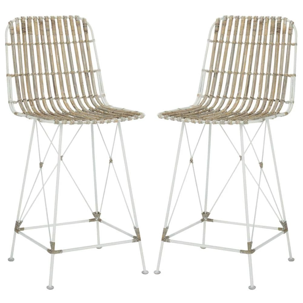 Minerva 23.6 in. Beige/White Wicker Counter Stool (Set of 2) by SAFAVIEH 3 Minerva 23.6 in. Beige/White Wicker Counter Stool (Set of 2) by SAFAVIEH