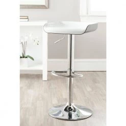 Rameka White/Chrome Adjustable Height Swivel Cushioned Bar Stool by SAFAVIEH -Safavieh Sales Store chrome white safavieh bar stools fox7500a 31 1000