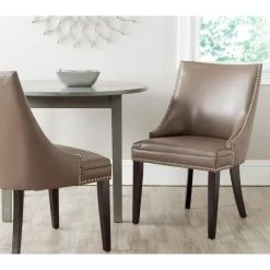 Afton Light Brown Leather Side Chair (Set of 2) by SAFAVIEH
