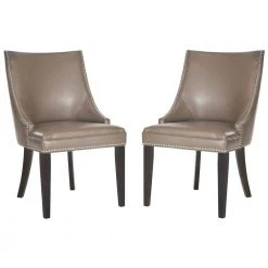 Afton Light Brown Leather Side Chair (Set of 2) by SAFAVIEH -Safavieh Sales Store clay espresso safavieh accent chairs mcr4715f set2 c3 1000
