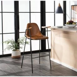 Tanner 30 in. Cognac/Black Iron High Back Bar Stool by SAFAVIEH -Safavieh Sales Store cognac black safavieh bar stools bst3001a 31 1000