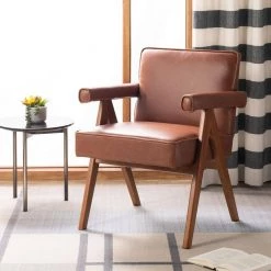 Suri Light Brown Upholstered Accent Arm Chair by SAFAVIEH -Safavieh Sales Store cognac walnut safavieh accent chairs ach4508c 31 1000