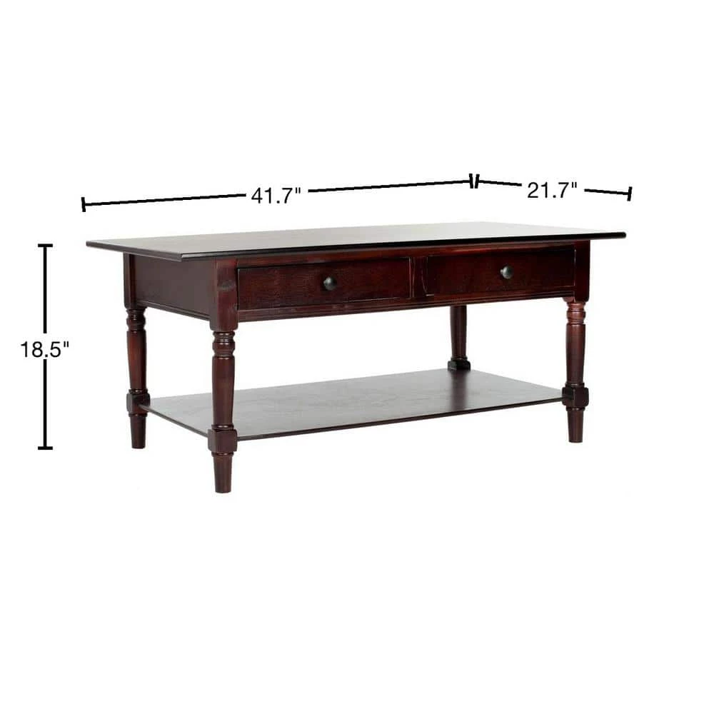 Boris 42 in. Dark Red Wood Coffee Table with Drawers by SAFAVIEH 5 Boris 42 in. Dark Red Wood Coffee Table with Drawers by SAFAVIEH - Image 3