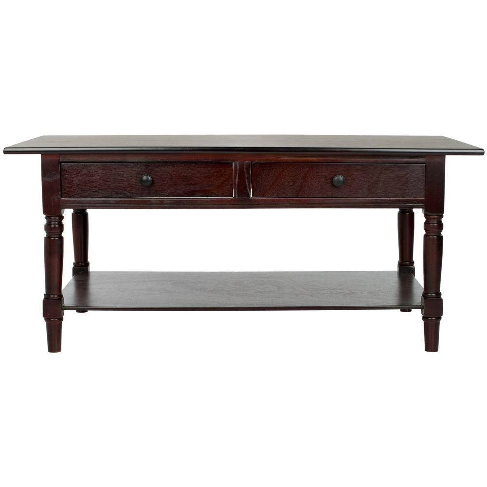 Boris 42 in. Dark Red Wood Coffee Table with Drawers by SAFAVIEH 6 Boris 42 in. Dark Red Wood Coffee Table with Drawers by SAFAVIEH - Image 4