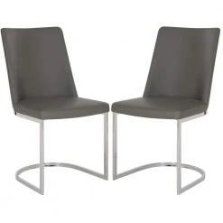 Parkston 18 in. Gray Leather Side Chair (Set of 2) by SAFAVIEH
