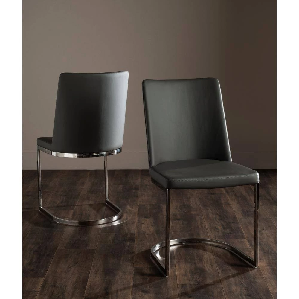 Parkston 18 in. Gray Leather Side Chair (Set of 2) by SAFAVIEH 4 Parkston 18 in. Gray Leather Side Chair (Set of 2) by SAFAVIEH - Image 2