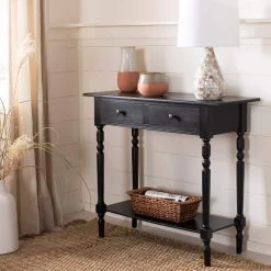 Rosemary 38 in. 2-Drawer Black Wood Console Table by SAFAVIEH