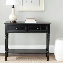 Samantha 36 in. 2-Drawer Black Wood Console Table by SAFAVIEH 13 Samantha 36 in. 2-Drawer Black Wood Console Table by SAFAVIEH -Safavieh Sales Store distressed black safavieh console tables amh5710b 44 1000