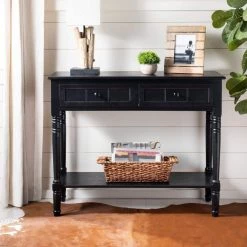 Samantha 36 in. 2-Drawer Black Wood Console Table by SAFAVIEH