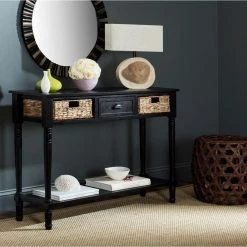 Christa 45 in. 3-Drawer Rustic Black Wood Console Table by SAFAVIEH -Safavieh Sales Store distressed black safavieh console tables amh5737a 31 1000