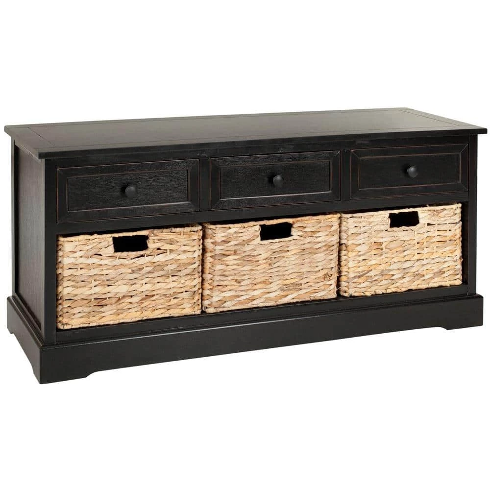 Damien 3-Drawer Black Wood Storage Entryway Bench by SAFAVIEH 7 Damien 3-Drawer Black Wood Storage Entryway Bench by SAFAVIEH - Image 5