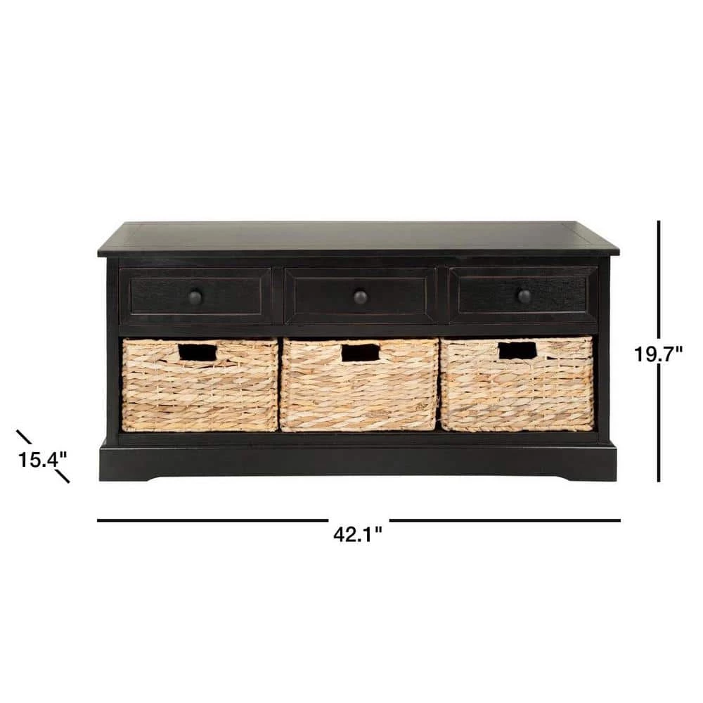 Damien 3-Drawer Black Wood Storage Entryway Bench by SAFAVIEH 5 Damien 3-Drawer Black Wood Storage Entryway Bench by SAFAVIEH - Image 3