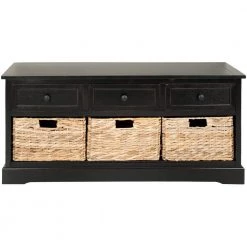 Damien 3-Drawer Black Wood Storage Entryway Bench by SAFAVIEH