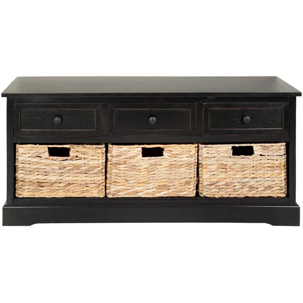 Damien 3-Drawer Black Wood Storage Entryway Bench by SAFAVIEH 3 Damien 3-Drawer Black Wood Storage Entryway Bench by SAFAVIEH