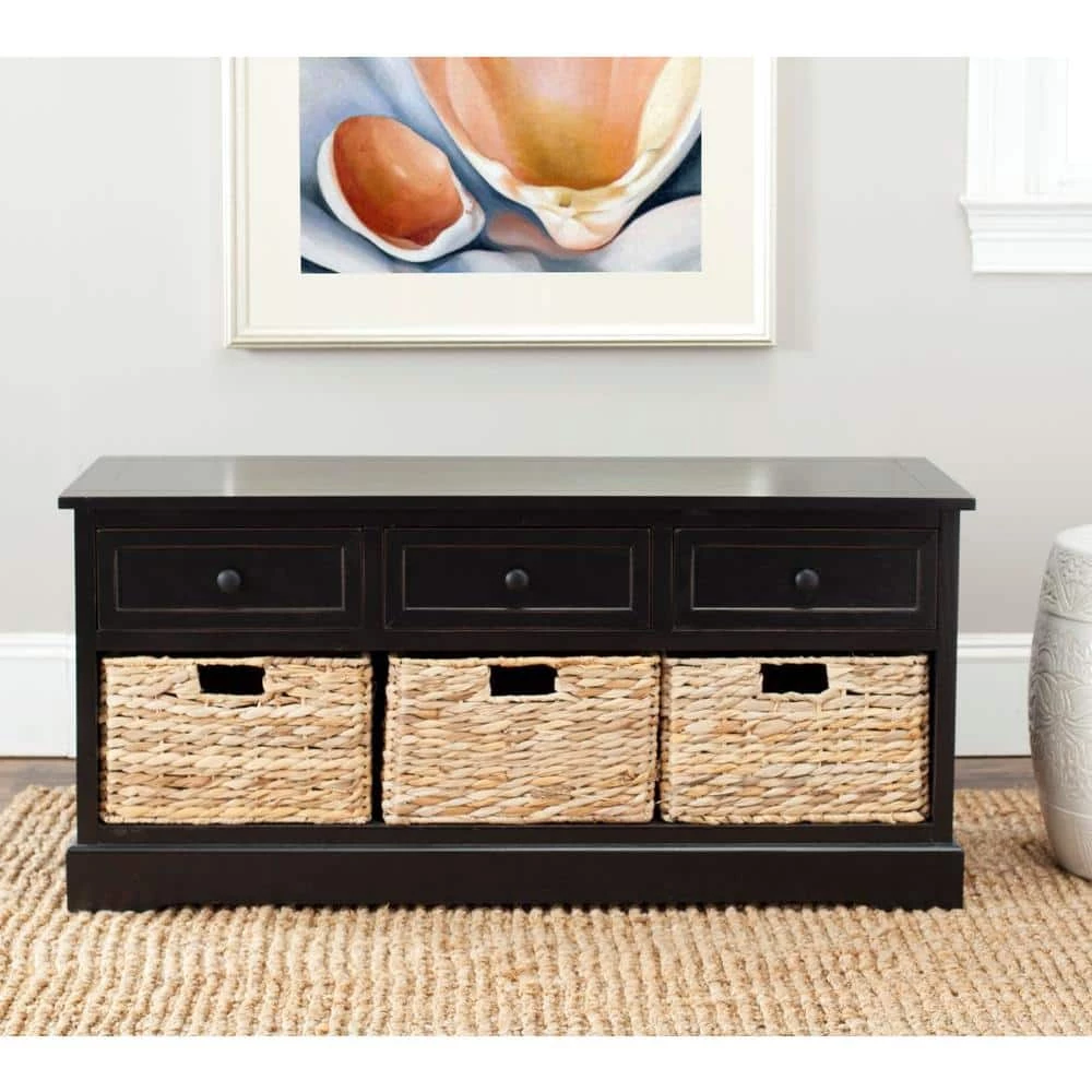 Damien 3-Drawer Black Wood Storage Entryway Bench by SAFAVIEH 4 Damien 3-Drawer Black Wood Storage Entryway Bench by SAFAVIEH - Image 2
