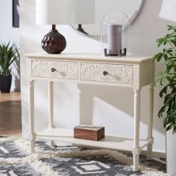 Josie 2-Drawer Rustic White Wood Console Table by SAFAVIEH -Safavieh Sales Store distressed white safavieh console tables cns5708a e1 1000