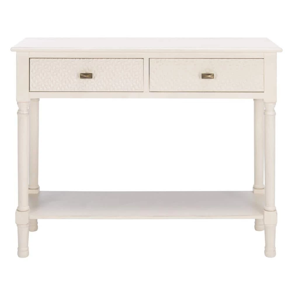 Halton 35.5 in. Rustic White 2-Drawer Console Table by SAFAVIEH 3 Halton 35.5 in. Rustic White 2-Drawer Console Table by SAFAVIEH