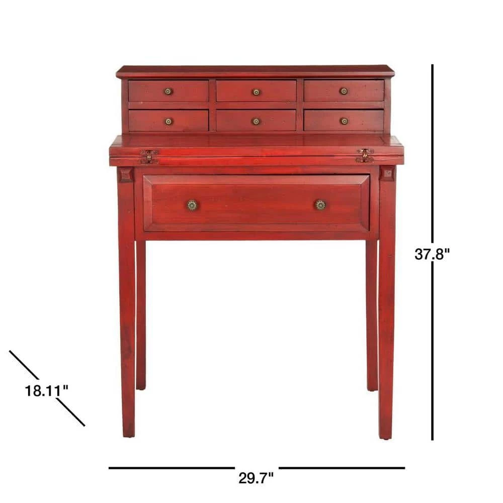 Abigail 29.7 in. Red 7 -Drawer File Storage Secretary Desk by SAFAVIEH 5 Abigail 29.7 in. Red 7 -Drawer File Storage Secretary Desk by SAFAVIEH - Image 3