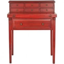 Abigail 29.7 in. Red 7 -Drawer File Storage Secretary Desk by SAFAVIEH