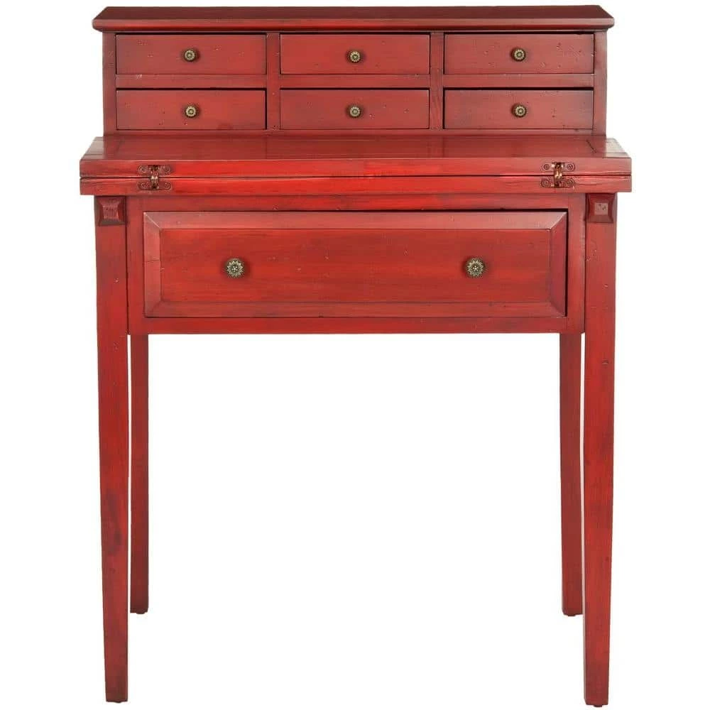Abigail 29.7 in. Red 7 -Drawer File Storage Secretary Desk by SAFAVIEH 3 Abigail 29.7 in. Red 7 -Drawer File Storage Secretary Desk by SAFAVIEH