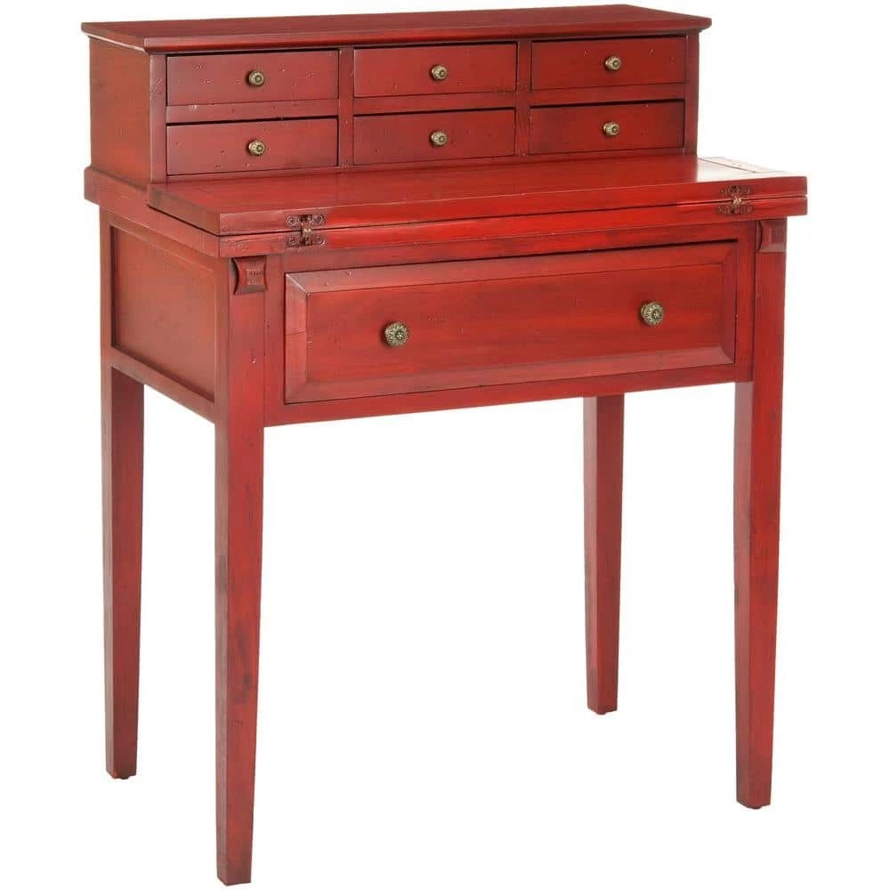 Abigail 29.7 in. Red 7 -Drawer File Storage Secretary Desk by SAFAVIEH 4 Abigail 29.7 in. Red 7 -Drawer File Storage Secretary Desk by SAFAVIEH - Image 2