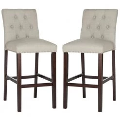 Norah 31.5 in. Light Gray/Dark Brown Bar Stool (Set of 2) by SAFAVIEH