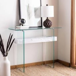 Kayley 39.4 in. Faux White Marble Console Table by SAFAVIEH -Safavieh Sales Store faux white marble safavieh console tables cns7001e 31 1000