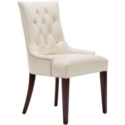 Amanda White/Cream Faux Leather Accent Chair by SAFAVIEH -Safavieh Sales Store flat cream cherry mahogany safavieh accent chairs mcr4515b 31 1000