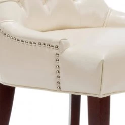 Amanda White/Cream Faux Leather Accent Chair by SAFAVIEH -Safavieh Sales Store flat cream cherry mahogany safavieh accent chairs mcr4515b 44 1000