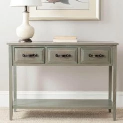 Aiden 43 in. 3-Drawer Gray Wood Console Table by SAFAVIEH
