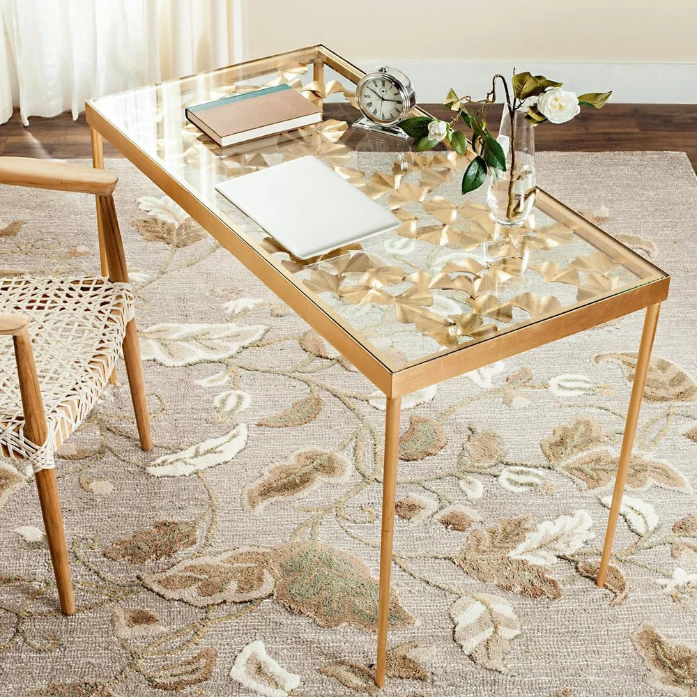 Otto 47 in. Gold/Glass Writing Desk by SAFAVIEH 4 Otto 47 in. Gold/Glass Writing Desk by SAFAVIEH - Image 2
