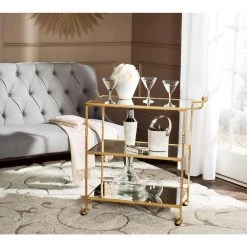 Aurelius Gold Serving Cart by SAFAVIEH -Safavieh Sales Store gold safavieh bar carts fox2557b 31 1000