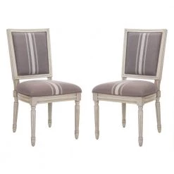 Buchanan Gray/Beige/Rustic Gray 19 in. H French Brasserie Linen Rectangular Side Chair (Set of 2) by SAFAVIEH