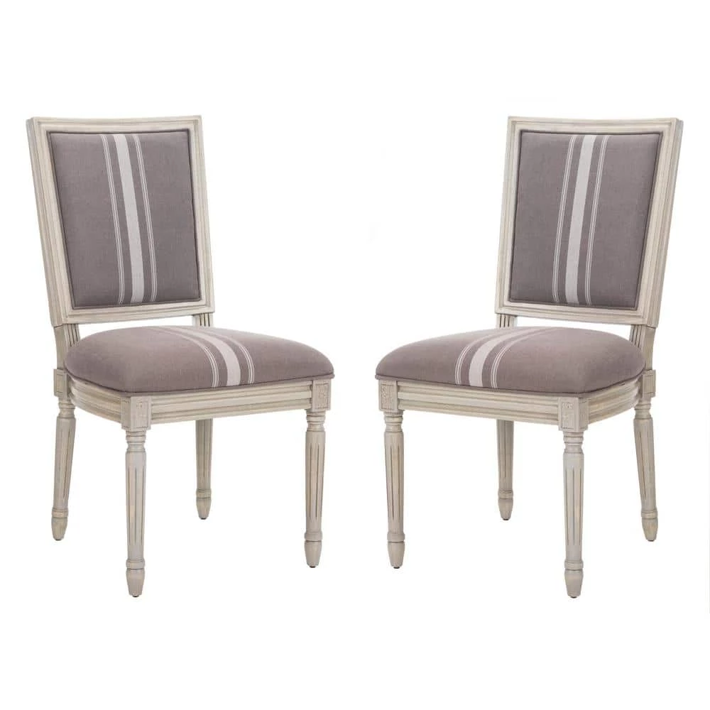 Buchanan Gray/Beige/Rustic Gray 19 in. H French Brasserie Linen Rectangular Side Chair (Set of 2) by SAFAVIEH 3 Buchanan Gray/Beige/Rustic Gray 19 in. H French Brasserie Linen Rectangular Side Chair (Set of 2) by SAFAVIEH