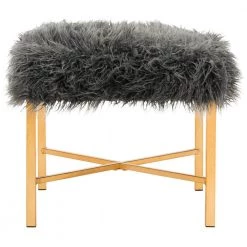 Horace Gray/Gold Faux Sheepskin Bench by SAFAVIEH