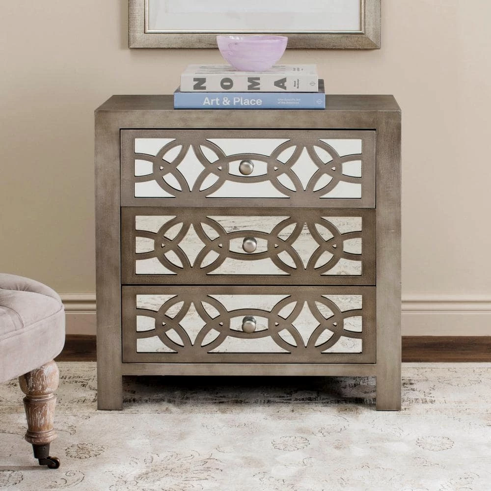 Tasha 3-Drawer Gray Nightstand Chest by SAFAVIEH 3 Tasha 3-Drawer Gray Nightstand Chest by SAFAVIEH