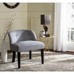 Bell Gray/Off-White Upholstered Vanity Chair by SAFAVIEH
