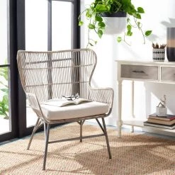 Lenu Gray/Off-White Side Chair by SAFAVIEH -Safavieh Sales Store gray white wash safavieh accent chairs ach6510a e1 1000